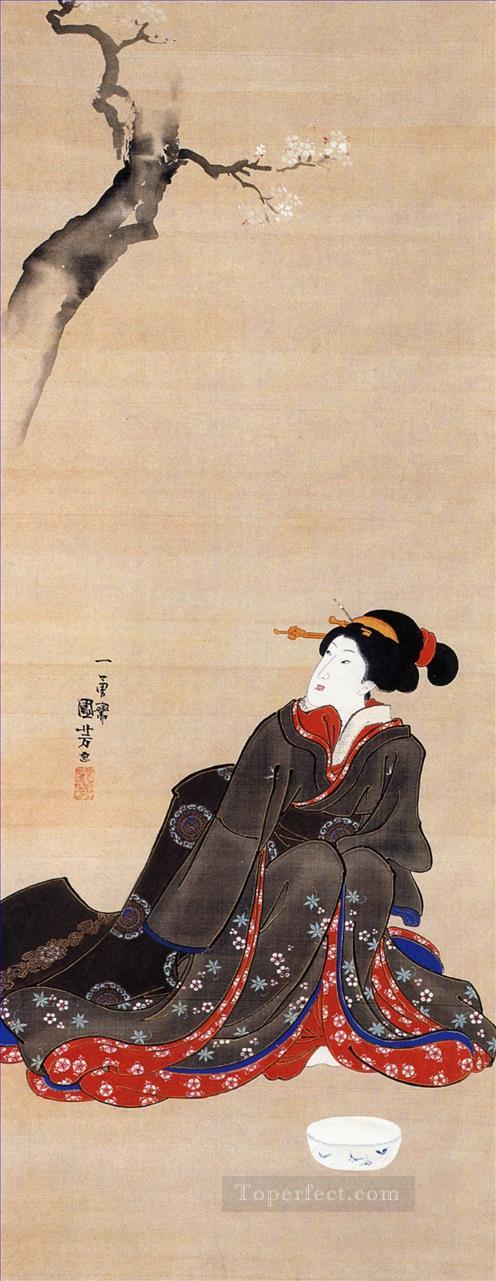 桜の下に座る女 歌川国芳浮世絵油絵